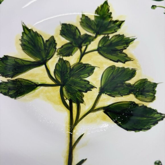 Tabletops BOTANICAL HERBS  Green Leaves Hand Painted Lunch Salad Plates Set of 5 - Picture 16 of 16